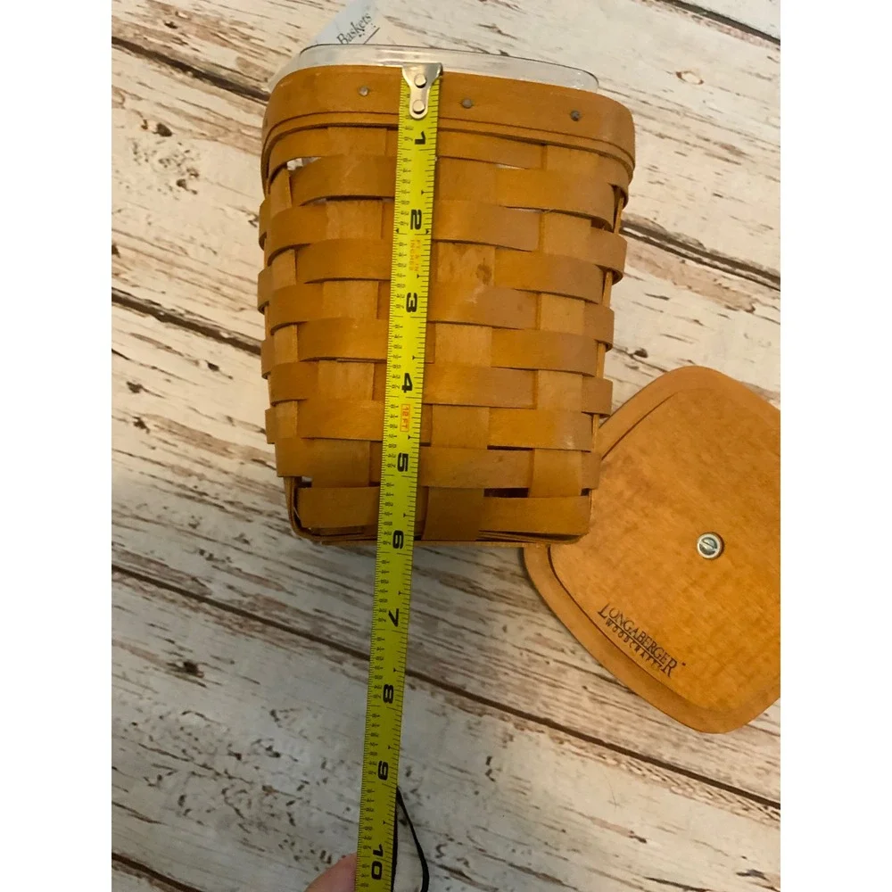 Longaberger Basket 1996 Handwoven Square Tapered Wood Lid & Liner Small Spoon